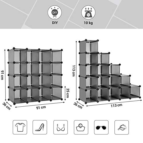 16 kockás tárolóegység, cipőtartó, DIY polcrendszer, szürke-VASBÚTOR