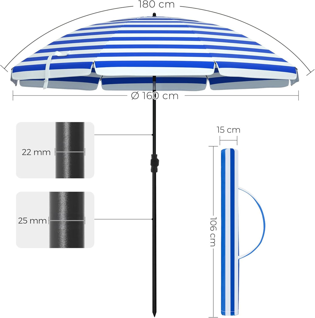 1,6 m-es napernyő, strandernyő, UPF 50+ napvédelem, kék-fehér csíkos-VASBÚTOR