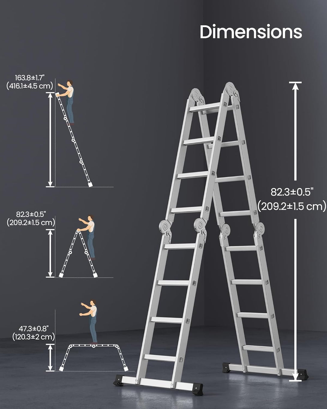 6 az 1-ben létra, összecsukható létra, 430 cm hosszú, ezüst-VASBÚTOR