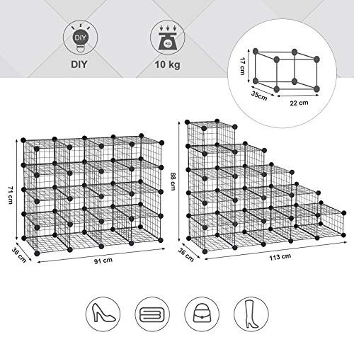 Cipőtartó, moduláris DIY tárolóegység, fémrácsos polcok, fekete-VASBÚTOR