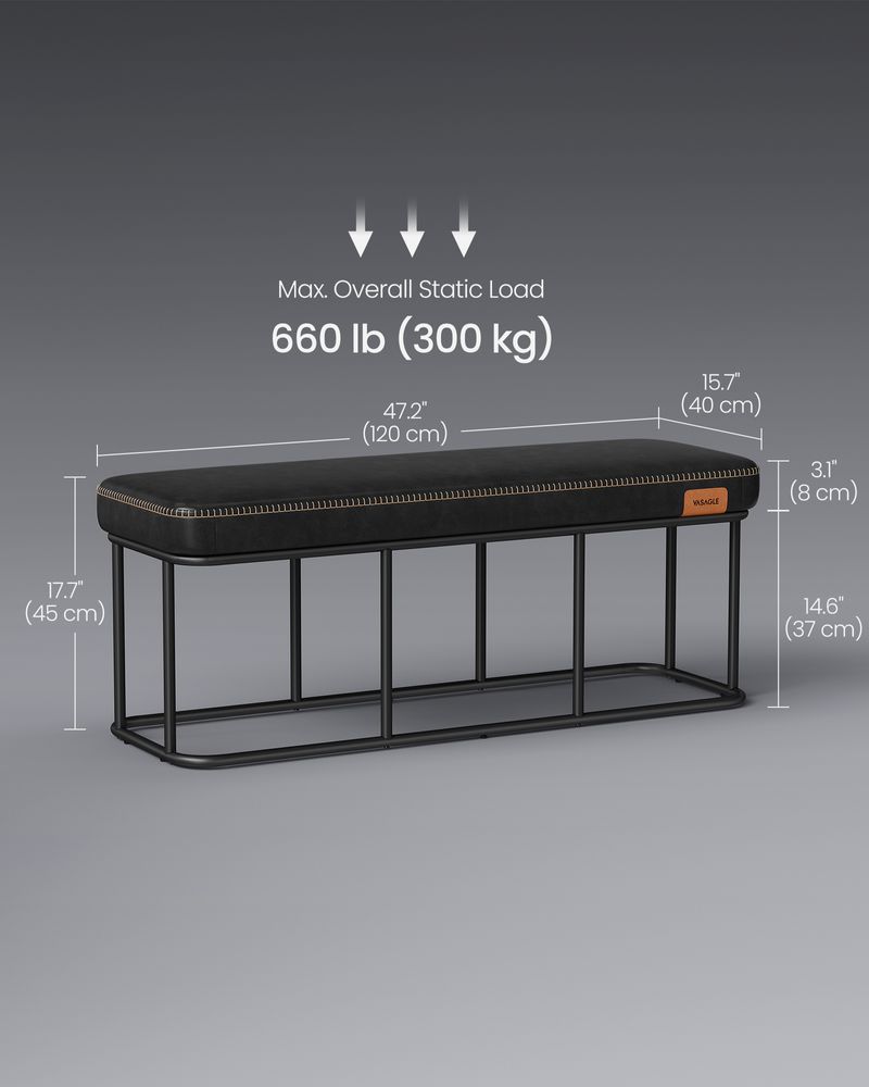 EKHO ülőpad, műbőr kárpitozott pad 40 x 120 x 45 cm, fekete-VASBÚTOR