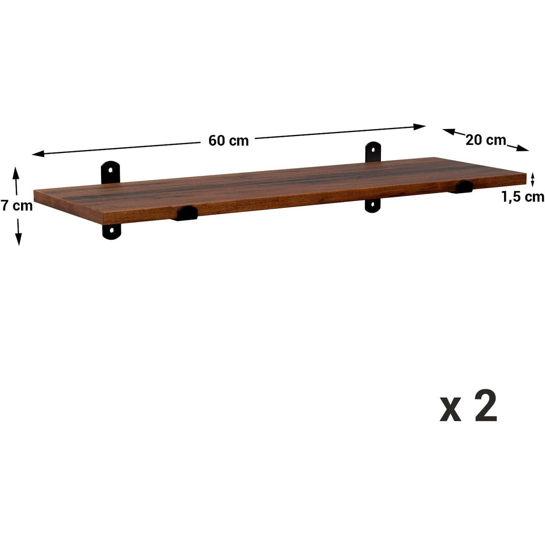 Falipolc készlet, 2 DB-os úszó dekoratív polc, 60x20x7 cm, barna és fekete-VASBÚTOR