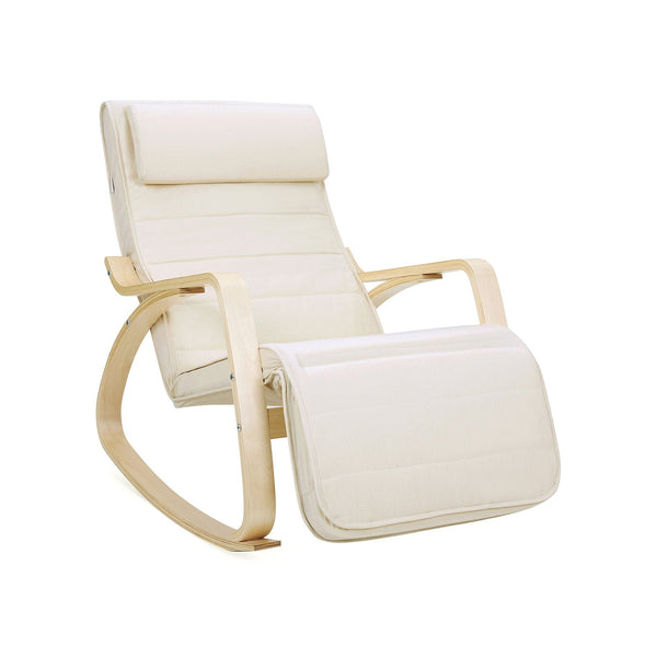 Hintaszék, relaxációs szék, 5 fokban állítható lábtartó, Bézs-VASBÚTOR
