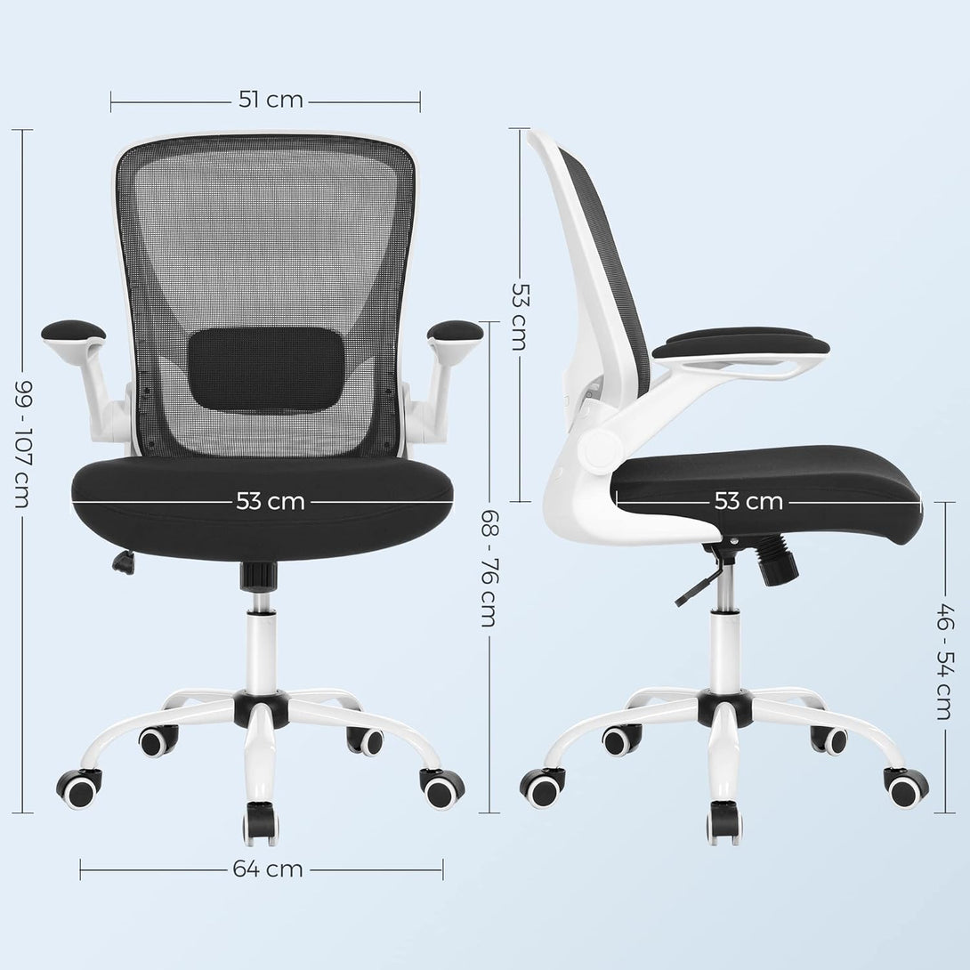 Irodai szék összecsukható karfákkal, ergonomikus számítógépes szék, fekete-fehér-VASBÚTOR