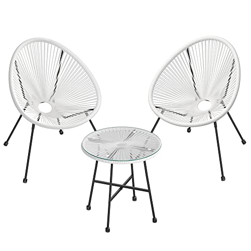 Kerti teraszbútor készlet 3 darab, üveglapos asztal és 2 szék, Fehér-VASBÚTOR