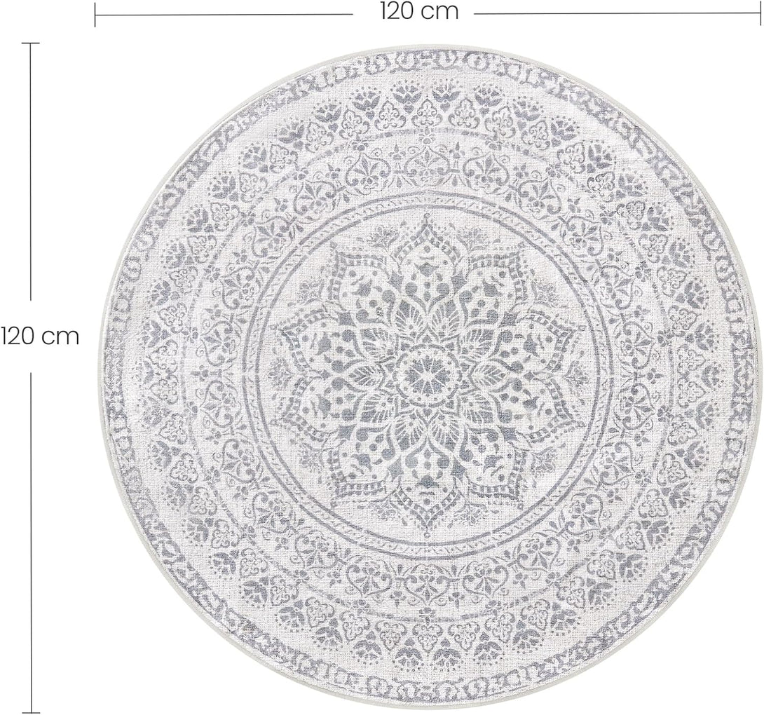 Nappali szőnyeg, 120 cm, kerek szőnyeg, csúszásmentes, mosógépben mosható, szürke-VASBÚTOR