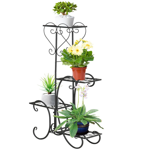 Outsunny Virágállvány, 4 szintes virágtartó polc 45 x 24,5 x 80 cm, fekete-VASBÚTOR
