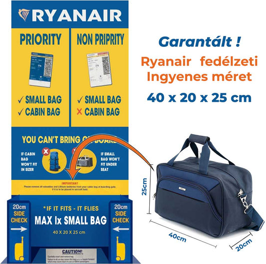 Ryanair/Wizzair kabintáska 40x20x25 cm, Bontour AIR Utazótáska, Kék-VASBÚTOR