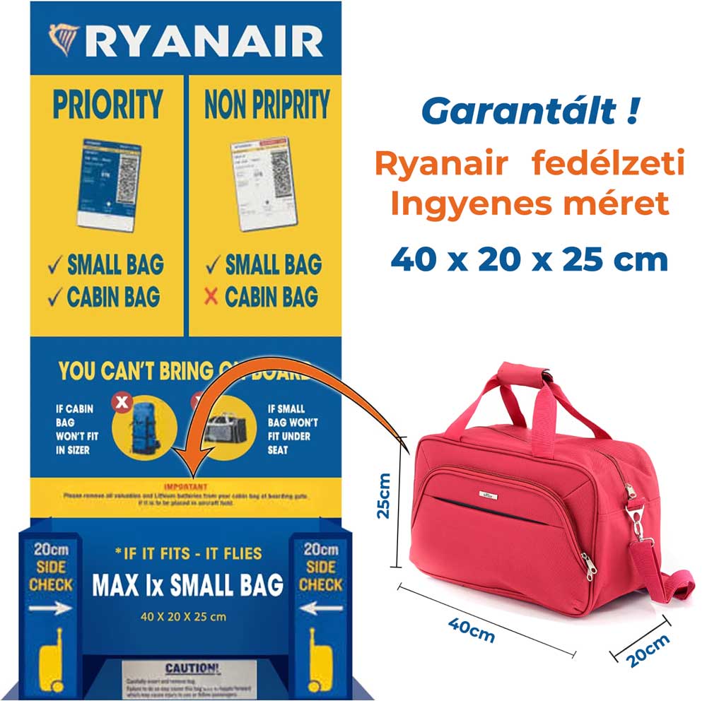 Ryanair/Wizzair kabintáska 40x20x25 cm, Bontour AIR Utazótáska, Piros-VASBÚTOR