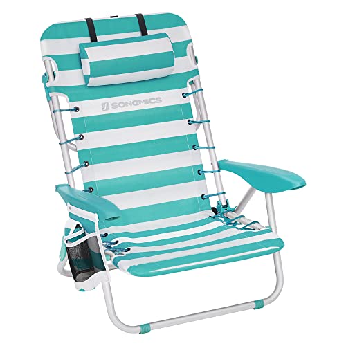 Strandszék, összecsukható kempingszék, hordozható kültéri szék, állítható háttámlával, zöld és fehér-VASBÚTOR